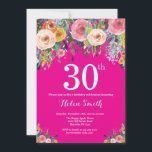 Invitation au 30e anniversaire de la florale rose<br><div class="desc">Invitation à la florale rose-chaud 30e anniversaire pour les femmes. Fleur florale aquarelle. Arrière - plan rose chaud. Rose, Jaune, Orange, Fleur Violet. Anniversaire adulte. 13e 15e 16e 18e 20e 21e 30e 40e 50e 60e 70e 80e 90e 100e, n'importe quel âge. Pour plus de personnalisation, cliquez sur le bouton "Customiser"...</div>
