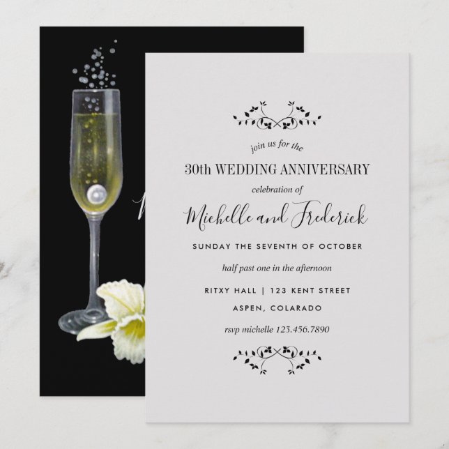 Invitation au 30e anniversaire de mariage perle (Devant / Derrière)