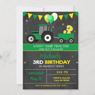 Invitation au 3ème anniversaire du garçon tracteur
