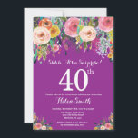 Invitation au 40e anniversaire de la Surprise flor<br><div class="desc">Invitation au 40e anniversaire de la Surprise florale pourpre pour les femmes. Fleur florale aquarelle. Arrière - plan violet Lilac Lavender Violet. Rose, Jaune, Orange, Fleur Violet. Anniversaire adulte. 13e 15e 16e 18e 20e 21e 30e 40e 50e 60e 70e 80e 90e 100e, n'importe quel âge. Pour plus de personnalisation, cliquez...</div>