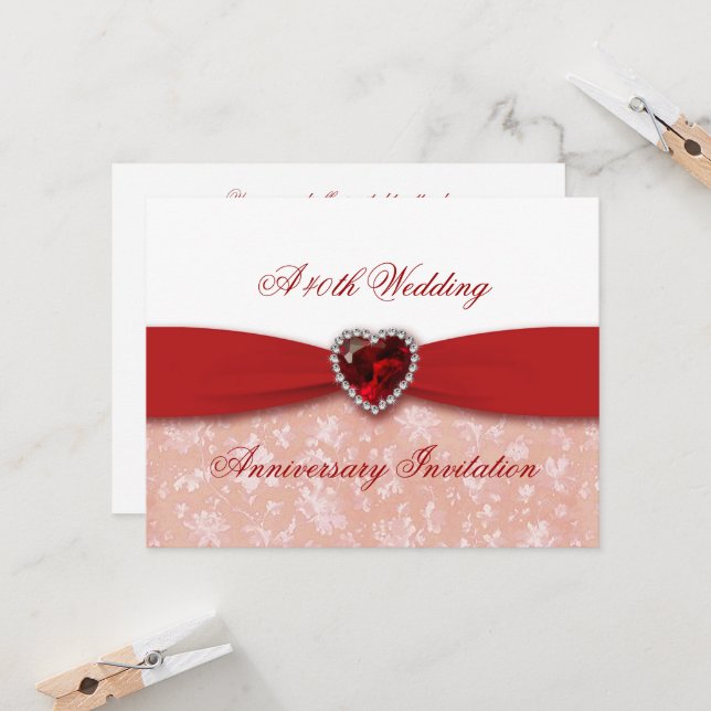 Invitation au 40e anniversaire de mariage en damas (Devant/Arrière en situation)