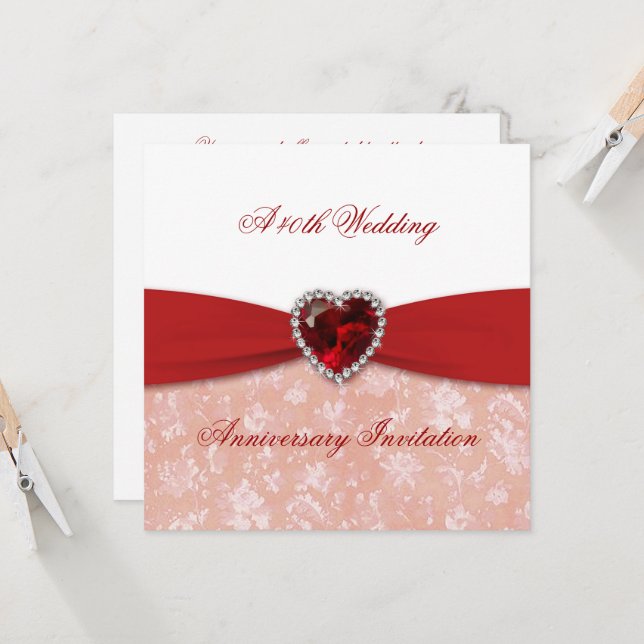 Invitation au 40e anniversaire de mariage en damas (Devant/Arrière en situation)