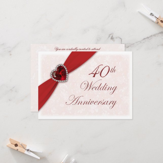 Invitation au 40e anniversaire de mariage en damas (Devant/Arrière en situation)