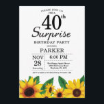 Invitation au 40e anniversaire de Sunflower Surpri<br><div class="desc">Invitation au 40e anniversaire de Sunflower Surprise. Fleurs florales et Arrière - plan blanc. Country Vintage Retro. Les femmes, anniversaire. 12e 13e 15e 16e 18e 20e 21e 30e 40e 60e 70e 80e 90e 100e, tous âges. Numérique imprimable. Pour plus de personnalisation, cliquez sur le bouton "Customiser" et utilisez notre outil...</div>