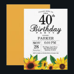 Invitation au 40e anniversaire du tournesol<br><div class="desc">Invitation au 40e anniversaire du tournesol. Fleurs florales et Arrière - plan blanc. Country Vintage Retro. Les femmes, anniversaire. 12e 13e 15e 16e 18e 20e 21e 30e 40e 60e 70e 80e 90e 100e, tous âges. Numérique imprimable. Pour plus de personnalisation, cliquez sur le bouton "Customiser" et utilisez notre outil de...</div>
