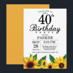 Invitation au 40e anniversaire du tournesol<br><div class="desc">Invitation au 40e anniversaire du tournesol. Fleurs florales et Arrière - plan blanc. Country Vintage Retro. Les femmes, anniversaire. 12e 13e 15e 16e 18e 20e 21e 30e 40e 60e 70e 80e 90e 100e, tous âges. Numérique imprimable. Pour plus de personnalisation, cliquez sur le bouton "Customiser" et utilisez notre outil de...</div>