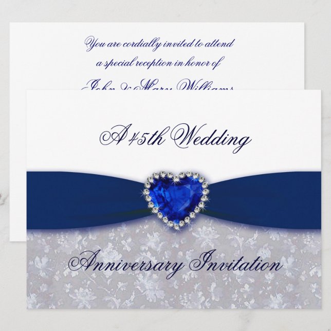 Invitation au 45e anniversaire de mariage en damas (Devant / Derrière)
