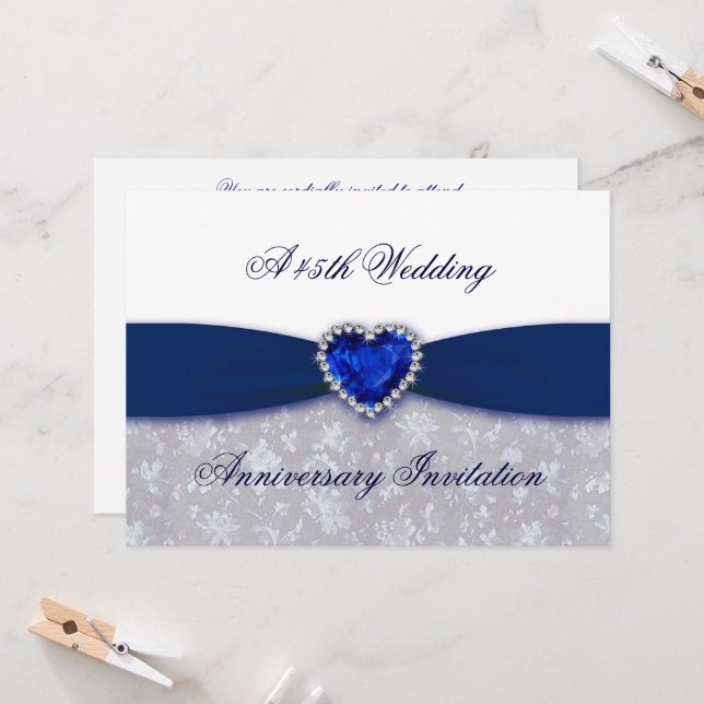 Invitation au 45e anniversaire de mariage en damas (Devant/Arrière en situation)