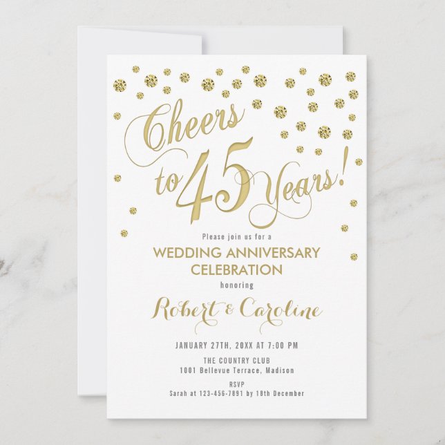 Invitation au 45e anniversaire de mariage - Or et  (Devant)