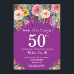 Invitation au 50e anniversaire de la Surprise flor<br><div class="desc">Purple Floral Surprise 50e Anniversaire Invitation pour femmes. Fleur florale aquarelle. Arrière - plan violet Lilac Lavender Violet. Rose, Jaune, Orange, Fleur Violet. Anniversaire adulte. 13e 15e 16e 18e 20e 21e 30e 40e 50e 60e 70e 80e 90e 100e, n'importe quel âge. Pour plus de personnalisation, cliquez sur le bouton "Customiser"...</div>