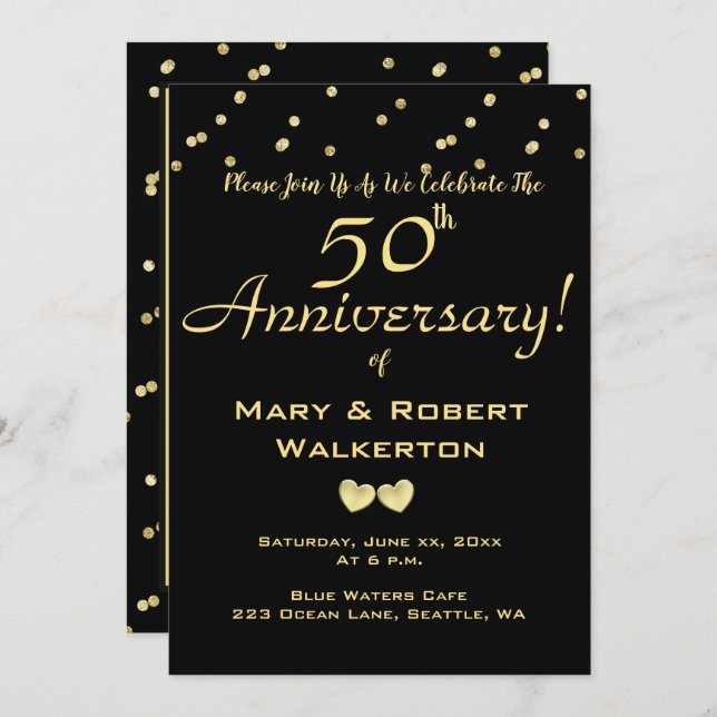 Invitation au 50e anniversaire de mariage - Cœurs  (Devant / Derrière)