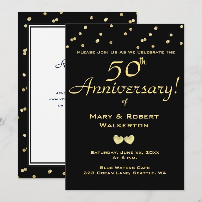 Invitation au 50e Anniversaire de Mariage - Cœurs  (Devant / Derrière)