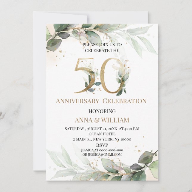 Invitation au 50e anniversaire de mariage Greenery (Devant)