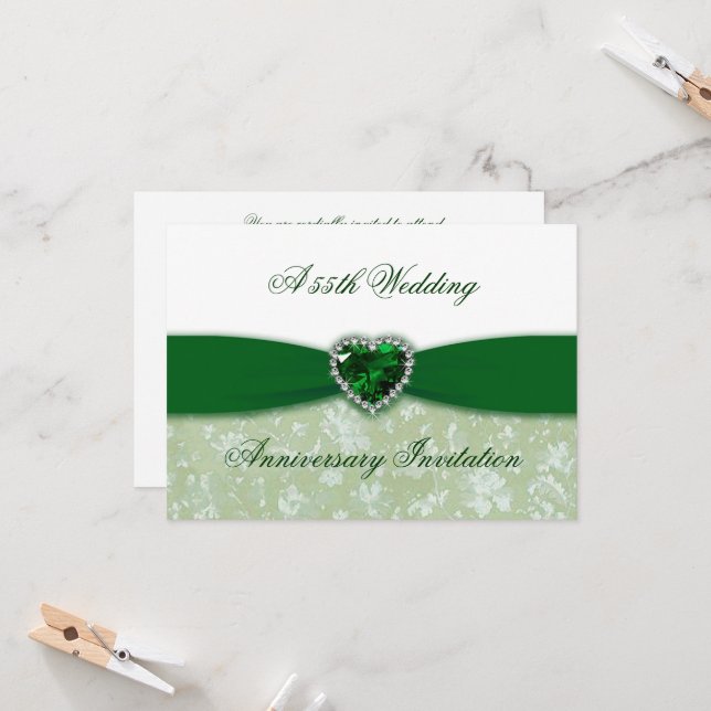 Invitation au 55e anniversaire de mariage en damas (Devant/Arrière en situation)