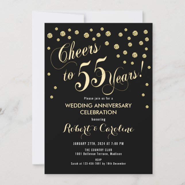 Invitation au 55e anniversaire de mariage - Noir e (Devant)