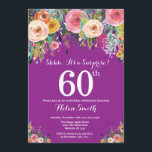 Invitation au 60e anniversaire de la Surprise flor<br><div class="desc">Invitation au 60e anniversaire de la Surprise florale pourpre pour les femmes. Fleur florale aquarelle. Arrière - plan violet Lilac Lavender Violet. Rose, Jaune, Orange, Fleur Violet. Anniversaire adulte. 13e 15e 16e 18e 20e 21e 30e 40e 50e 60e 70e 80e 90e 100e, n'importe quel âge. Pour plus de personnalisation, cliquez...</div>
