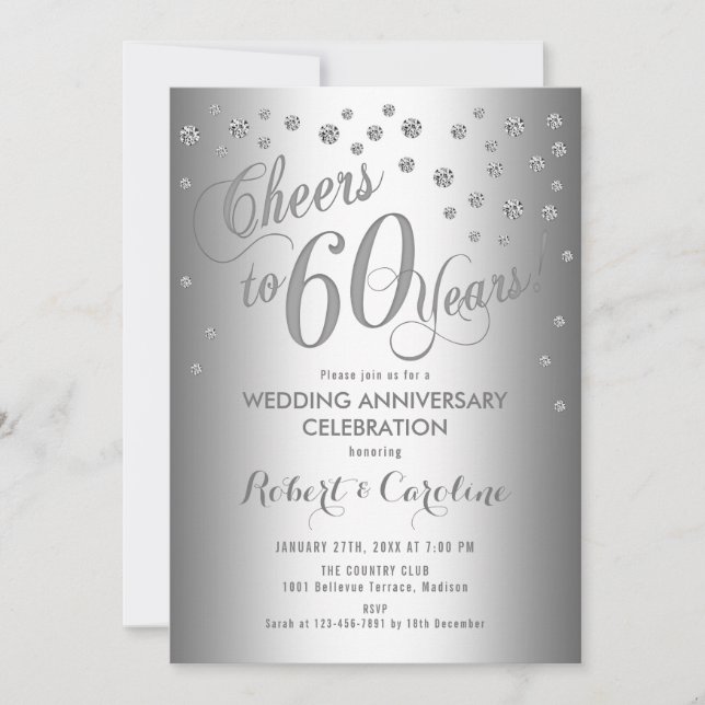 Invitation au 60e anniversaire de mariage - Argent (Devant)