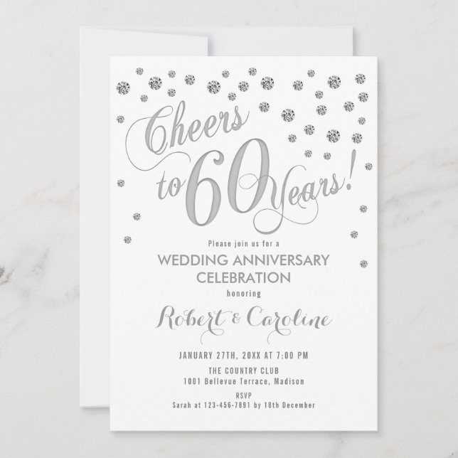 Invitation au 60e anniversaire de mariage - Argent (Devant)