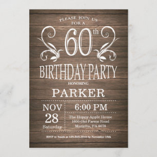Invitation au 60e anniversaire Floral de bois rust