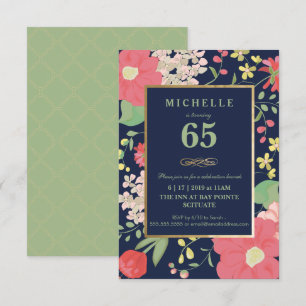 Invitation au 65e anniversaire - Gold, florale élé