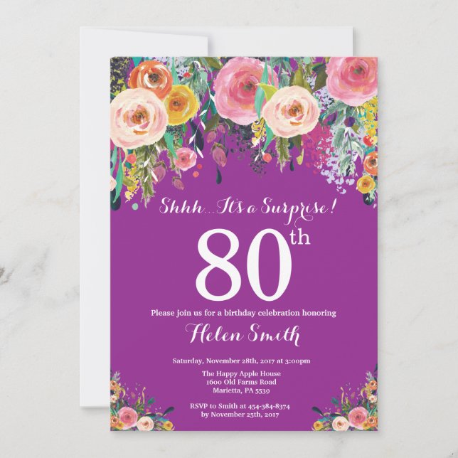 Invitation au 80e anniversaire de la Surprise flor (Devant)