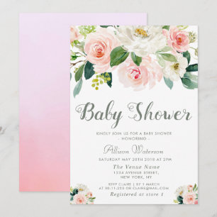 invitation au Baby shower à fleurs rose