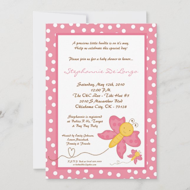 Invitation au Baby shower à papillons rose printem (Devant)