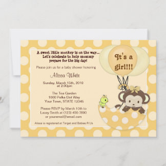Invitation au Baby shower à parapluie de singes Bi