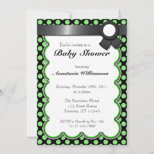 Invitation au Baby shower à points Polka vert et n