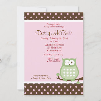 Invitation au Baby shower à points roses et Brown