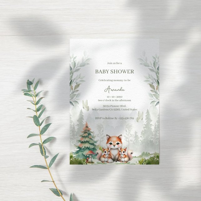 Invitation au Baby shower animal forestier (Créateur téléchargé)
