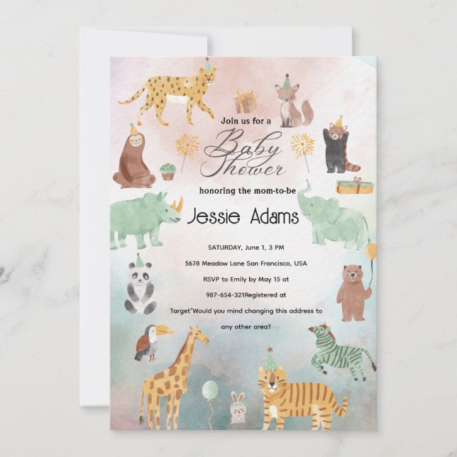 Invitation au Baby shower animal mignon (Devant)