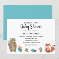 Invitation au Baby shower animal tribal bleu