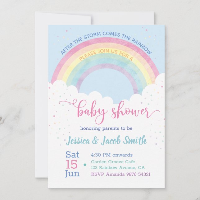 Invitation au Baby shower arc-en-ciel (Devant)