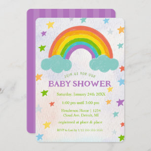 Invitation au Baby shower arc-en-ciel