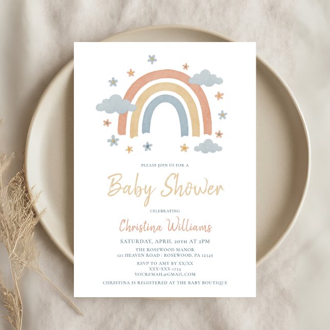 Invitation au Baby shower arc-en-ciel neutre (Créateur téléchargé)