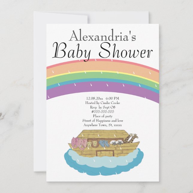 Invitation au Baby shower Arche Retro Rainbow Noah (Devant)