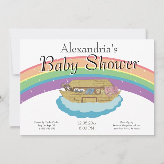 Invitation au Baby shower Arche Retro Rainbow Noah (Devant)