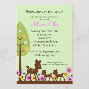 Invitation au Baby shower Baby Deer TWINS
