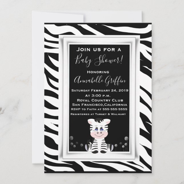 Invitation au Baby shower Baby Zebra (Devant)