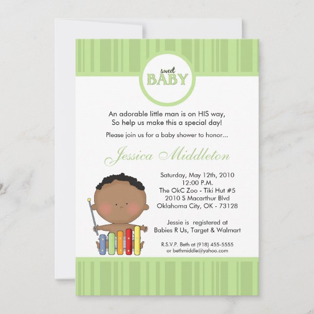 Invitation au Baby shower bébé africain vert 5x7 (Devant)