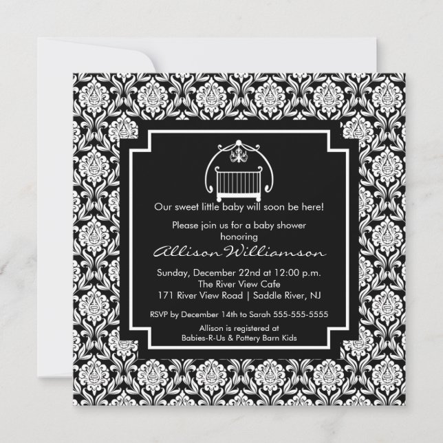 Invitation au Baby shower bébé Damask Crib (Devant)
