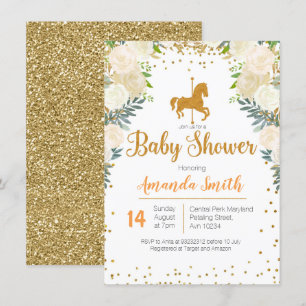Invitation au Baby shower blanc Carousel Gold