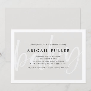Invitation au Baby shower blanc et gris brossé