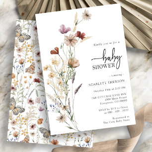 Invitation au Baby shower blanc floral