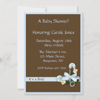 Invitation au Baby shower bleu Brown