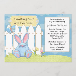Invitation au Baby shower Bleu Bunny