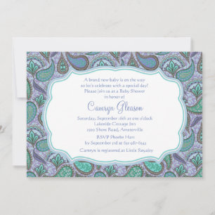 Invitation au Baby shower bleu de Paisley