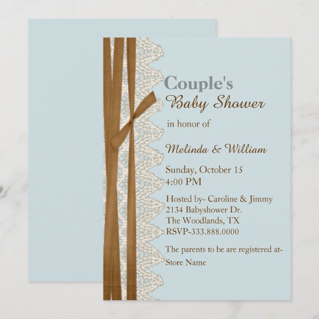 Invitation au Baby shower Bleu d'Oeuf Robins (Devant / Derrière)