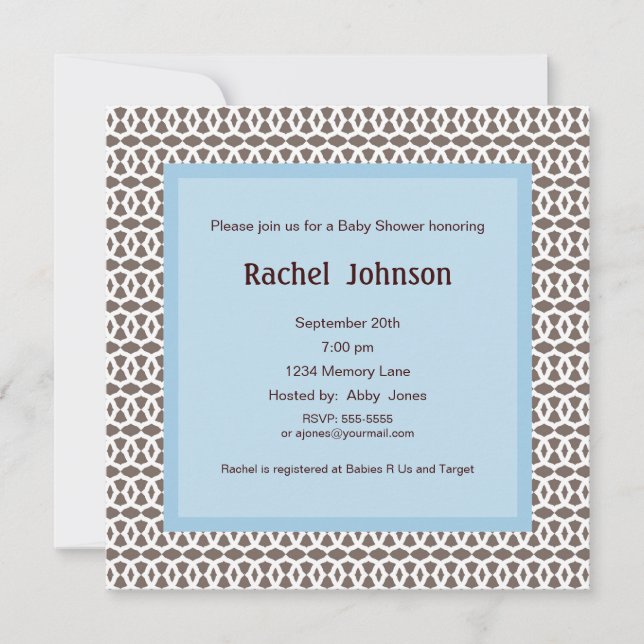 Invitation Au Baby shower Bleu Et Brown (Devant)